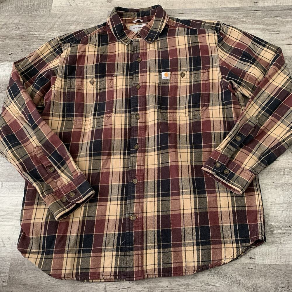 Carhartt Button Up Shirt Mens Large Multi Plaid 102824 Relaxed Fit Cotton Work